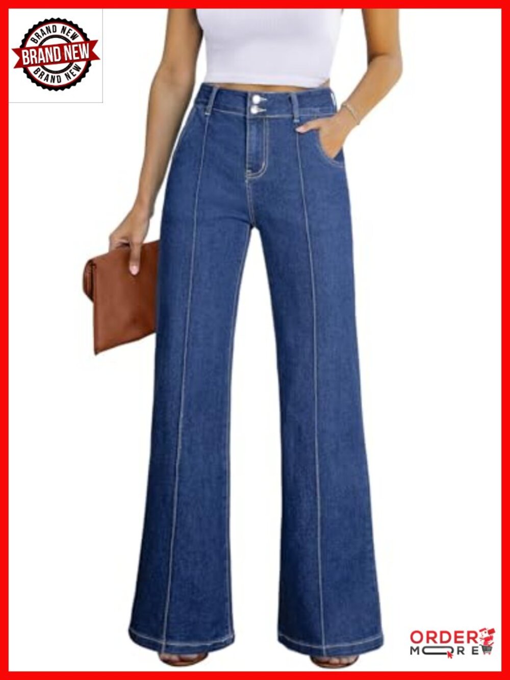 Wide Leg High Waisted Stretch Denim Jeans